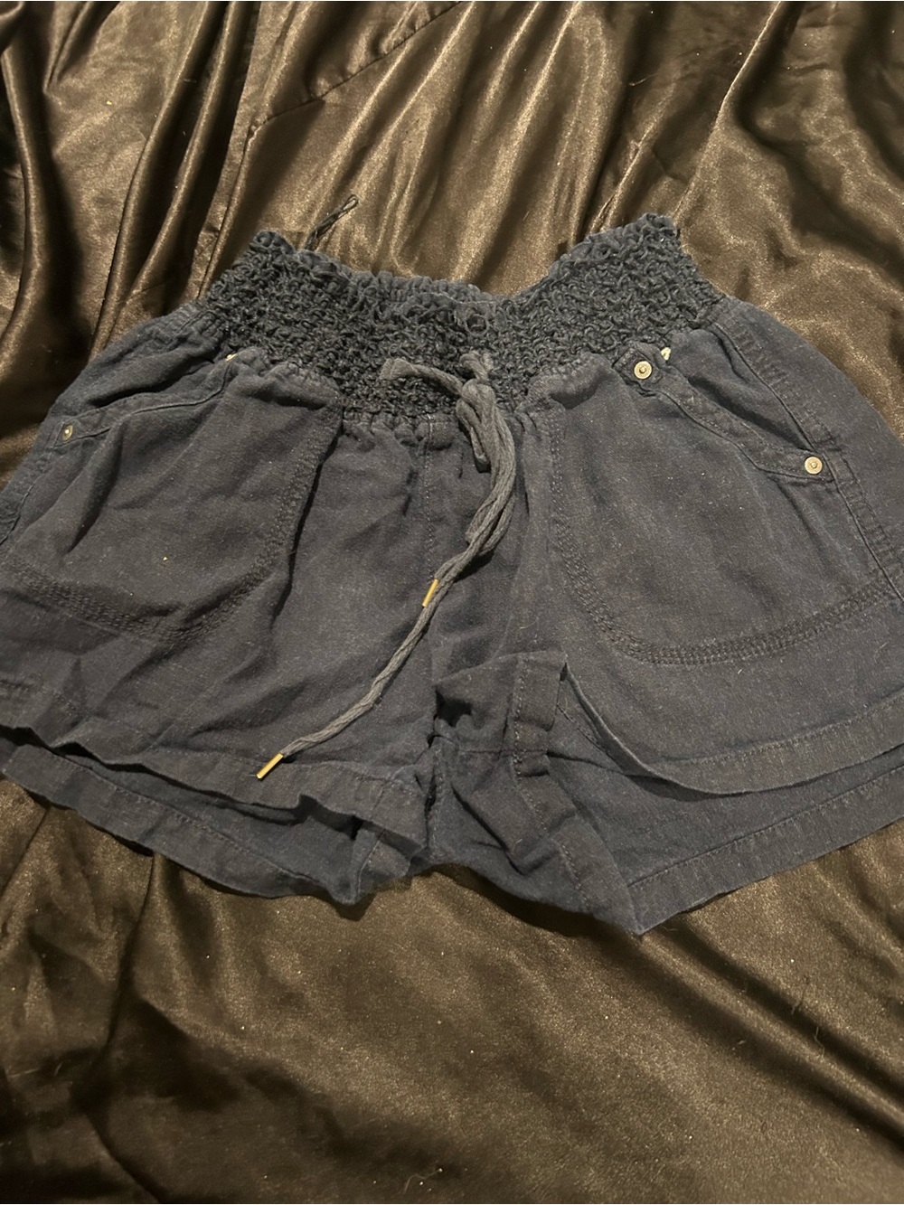 Rewash Navy Smocked Waist High-Rise Women's Shorts